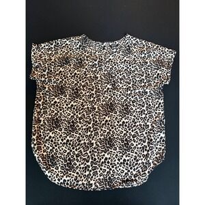 Buffalo David Bitton Leopard Print Short Sleeve Blouse Crew Neck Top Large